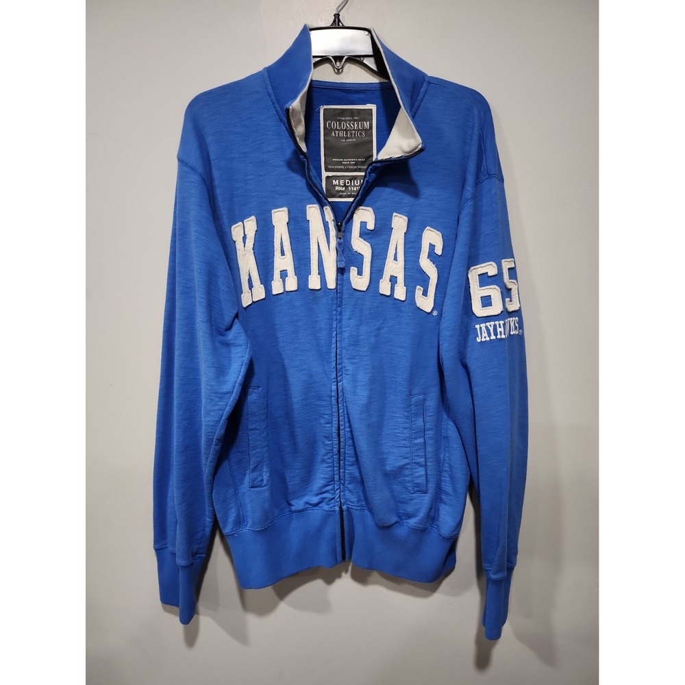 Colosseum Athletics Kansas Jayhawks Full Zip Jacket Mens Medium Blue Long-sleeve